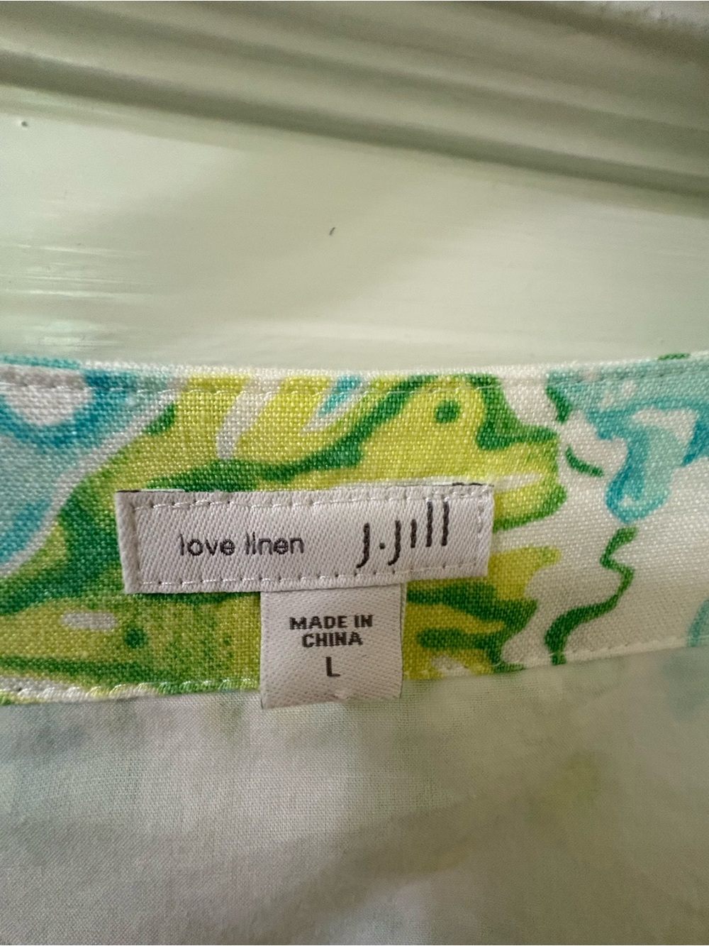 SUMMER SALE! 50% OFF- J Jill Linen Dress - White w/ Aqua & Lime Print - Size L - Picture 2 of 6